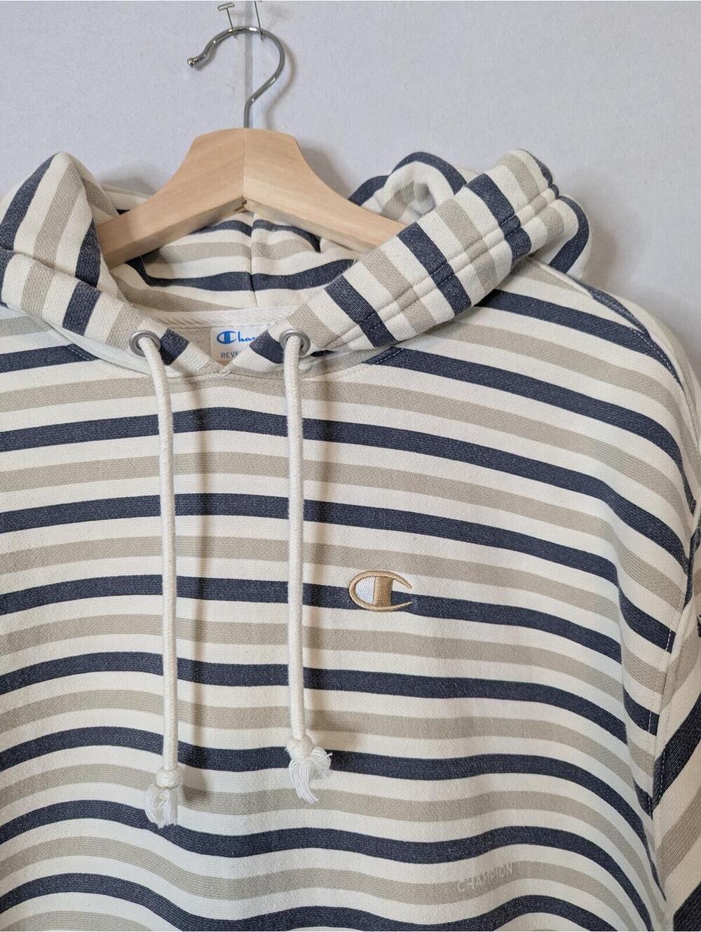 Vintage Champion reverse weave striped hoodie sweatshirt - Picture 4 of 7